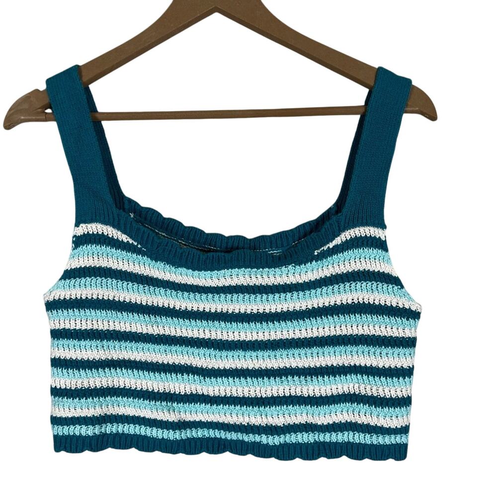 Wild Fable Crop Top Womens M Blue 100% Cotton Knit Y2K 90s Retro Coastal 70s